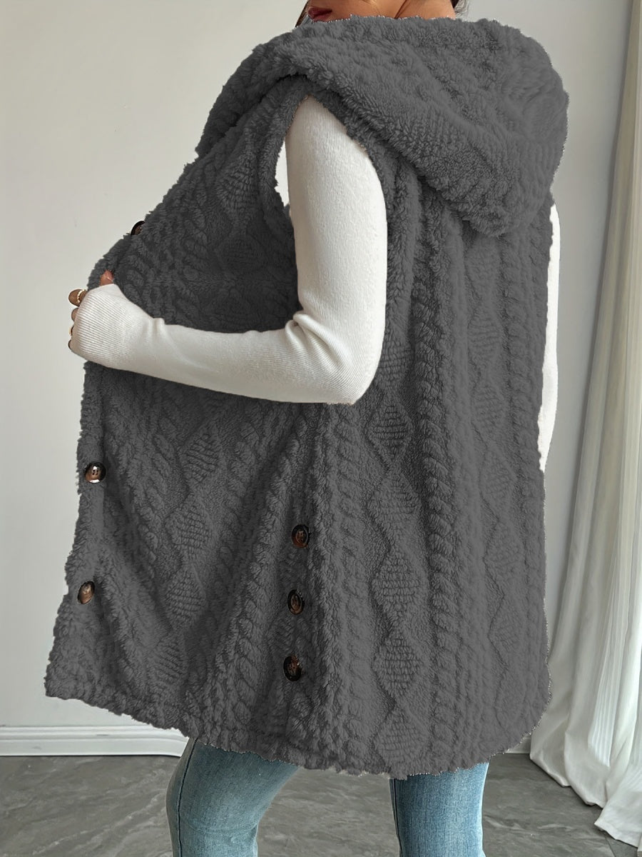 Solid Color Double-sided Plush Hooded Button Vests
