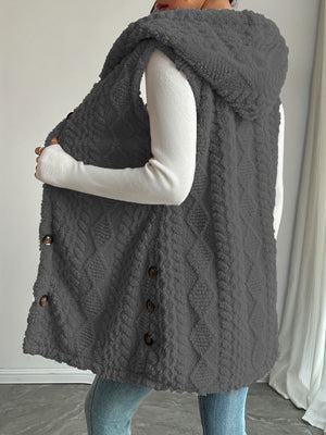 Solid Color Double-sided Plush Hooded Button Vests