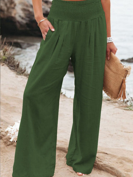 Cotton Blend Wide Leg Pocket Hit Pants