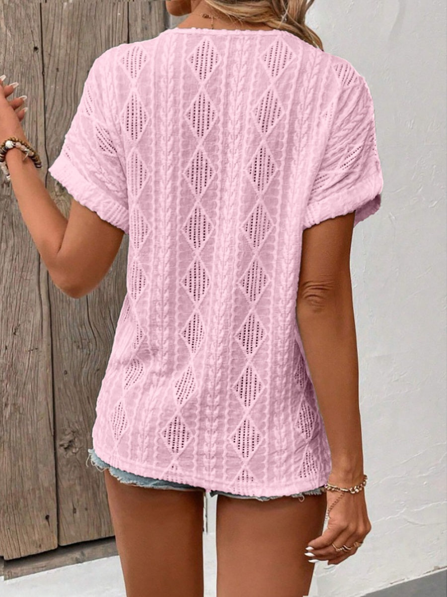 V-neck Button-down Loose Short-sleeved T-shirt