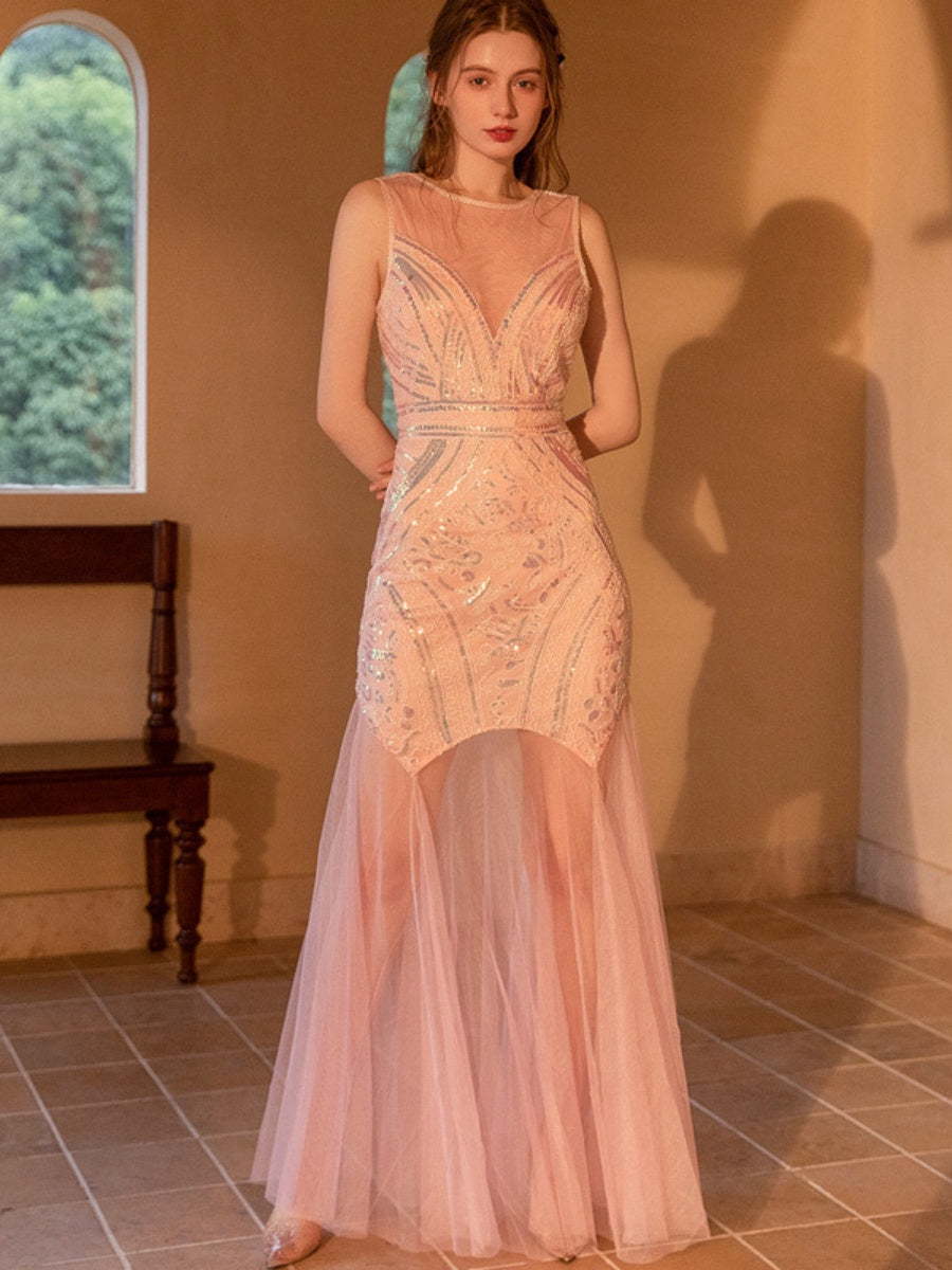 Perspective Sequins Sleeveless Long Dress