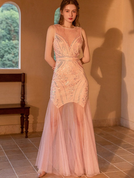 Perspective Sequins Sleeveless Long Dress