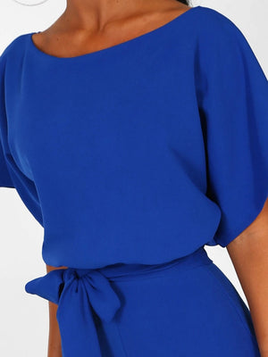 Summer Button-up Tie-front Short-sleeved Jumpsuit