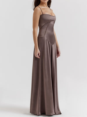Satin-panel Spaghetti Strap Maxi Dress