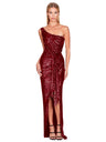 One-shoulder Tie-up Pleated Sweet And Spicy Sequined Dress