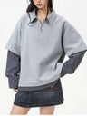 Layered-look Color-blocked Plaid Notch-Collar Zipper Sweatshirts&Hoodies