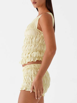 Pleated Navel Curled Hem Backless And Navel Exposed 2-piece Sets