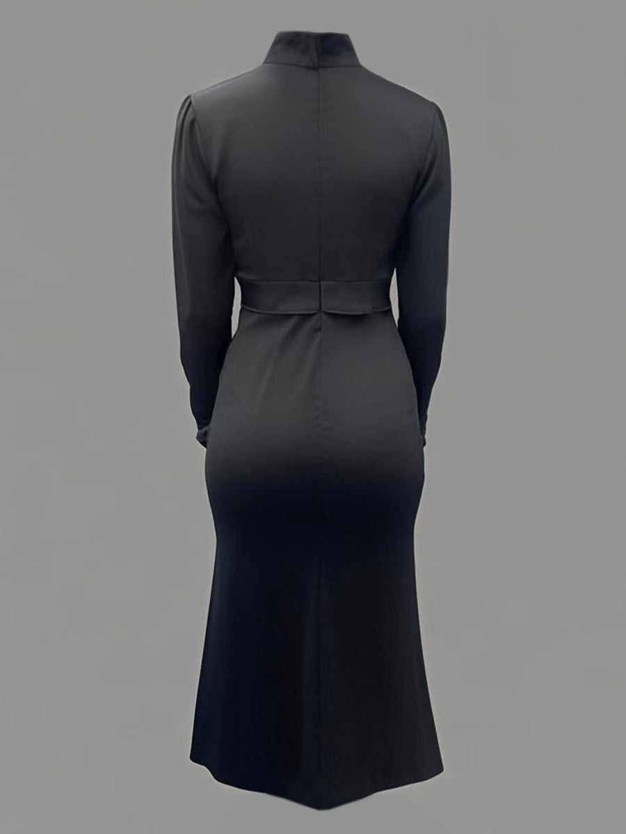 Big Butterfly Half Turtleneck Waist Hip-hugging Slit Workplace Maxi Dresses