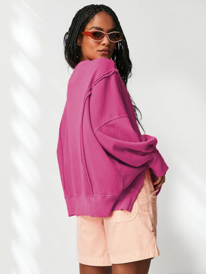 Women's Autumn/Winter Solid Color Frayed Edge Long Sleeve Side-Slit Sweatshirt
