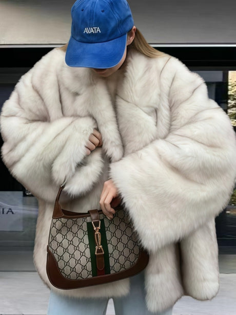 Cardigan With Turn-down Collar Faux Fur Dinner Parties Coats