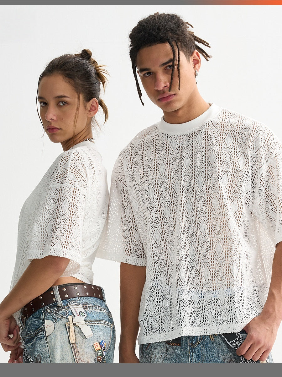 Liber Summer Men's Hollow pattern Floral T-shirts