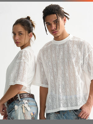 Liber Summer Men's Hollow pattern Floral T-shirts