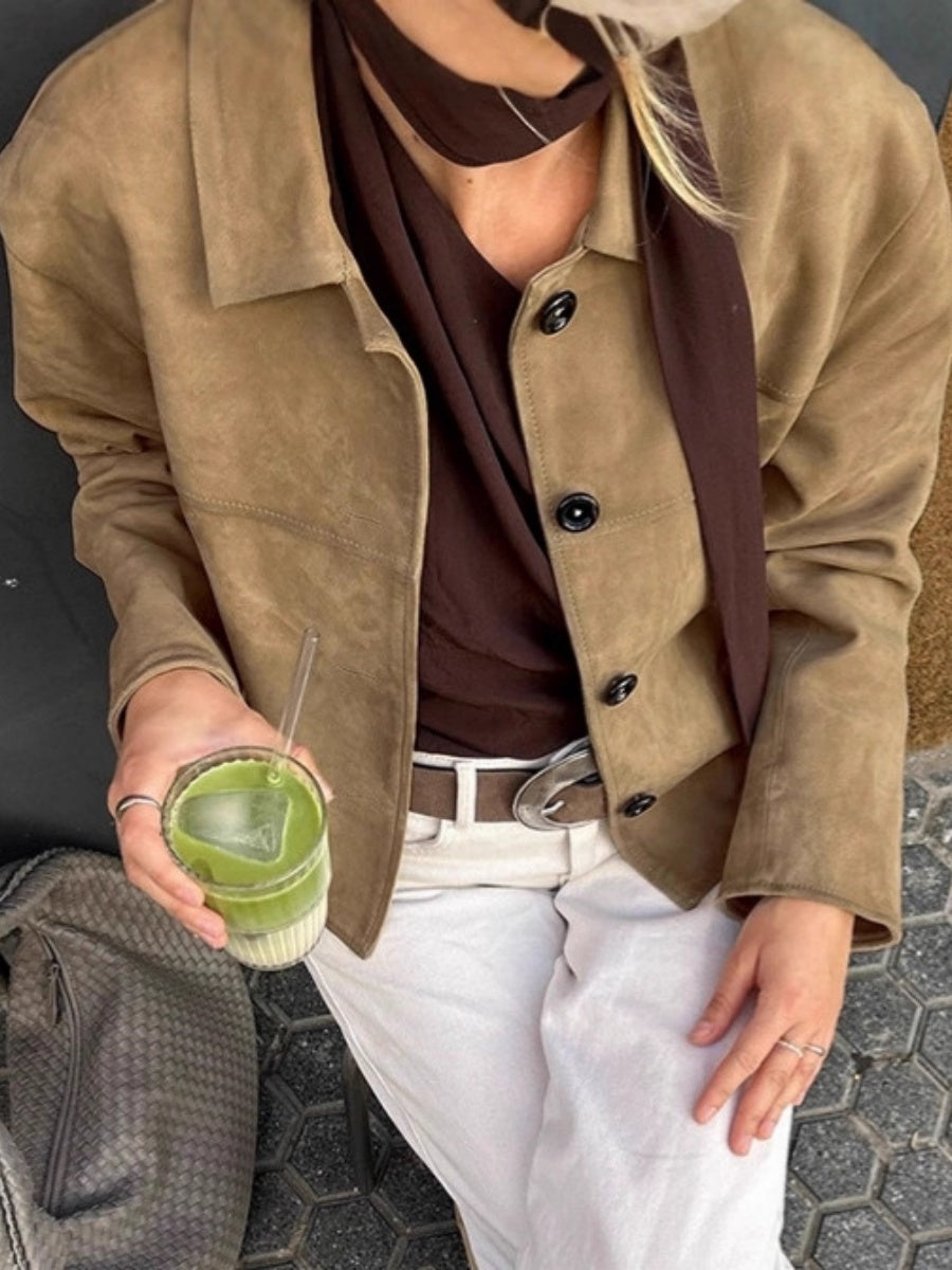 Basic Suede Button Khaki Jacket