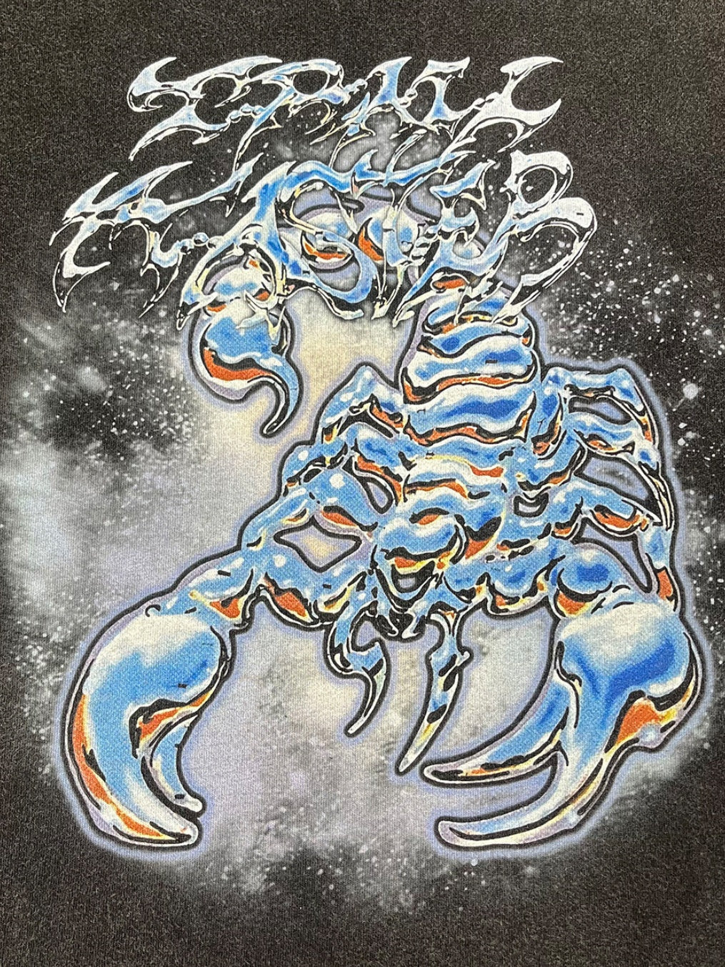 Scorpion Printed Street Fake Two Pieces Spliced Sleeves Washing And Aging Long-sleeved T-shirt