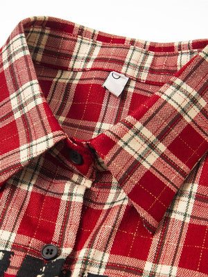 Punk Loose Plaid Printed Letters Plaid Long-sleeved Shirt