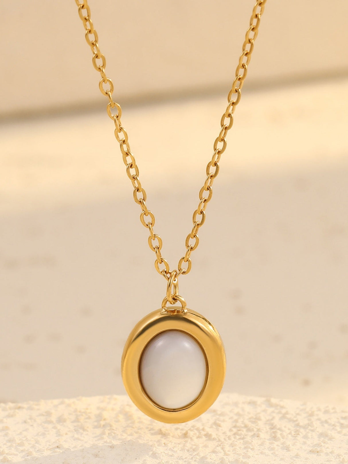 Gold Pearl Oval Pendant Necklace
