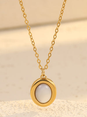 Gold Pearl Oval Pendant Necklace