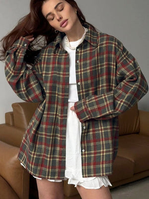 Basic Plaid Retro Wild Leisure Long Sleeve Cardigan Shirts