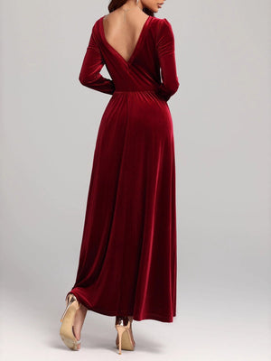 Swinging Square Collar Backless Long-sleeved Dress
