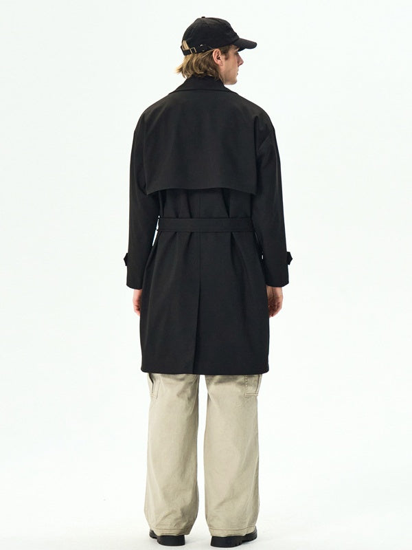 Black Khaki Multiple pockets Mid-length Trench Coats