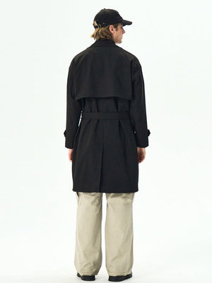 Black Khaki Multiple pockets Mid-length Trench Coats
