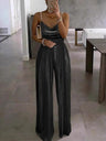 Wide-leg Pants Camisoles Waist Metallic Color Jumpsuits