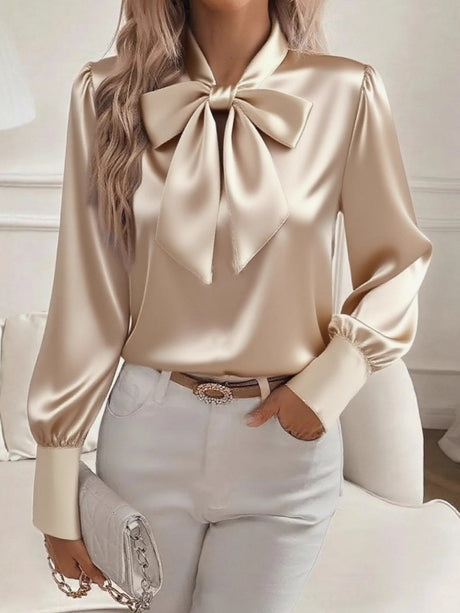 Long-sleeved Satin Shirt With Bow