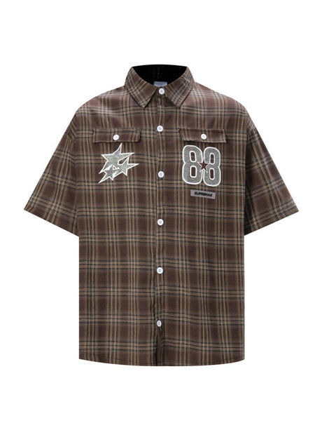 Rhinestone-studded Number Five-pointed Star Plaid Shirts