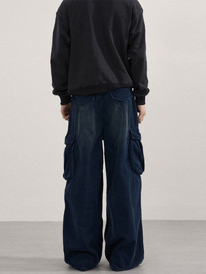 Retro Washing Corduroy Leisure Pleated Multiple Pockets Cargo Trousers