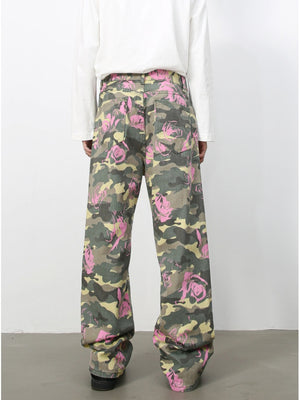 Camouflage Ins Loose-fit Straight-fit Wide-leg Jeans