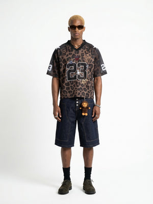 Retro Leopard Print Printed Net Hole Jersey Breathable T-shirts
