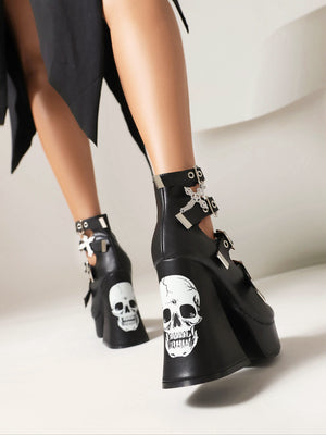 Cross-shaped Punk Dark Gothic High-heeled Mary Jane Shoes