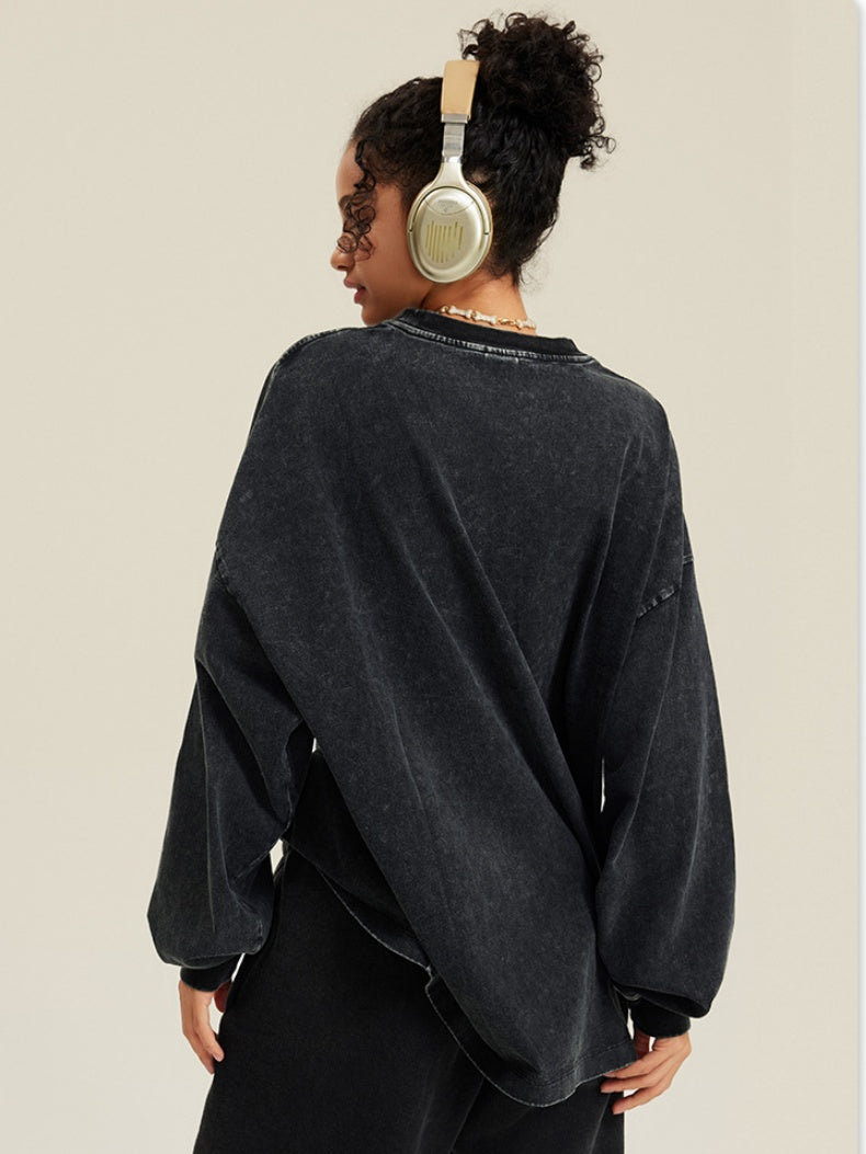 T-shirts amples à imprimé lettres délavé et vieilli