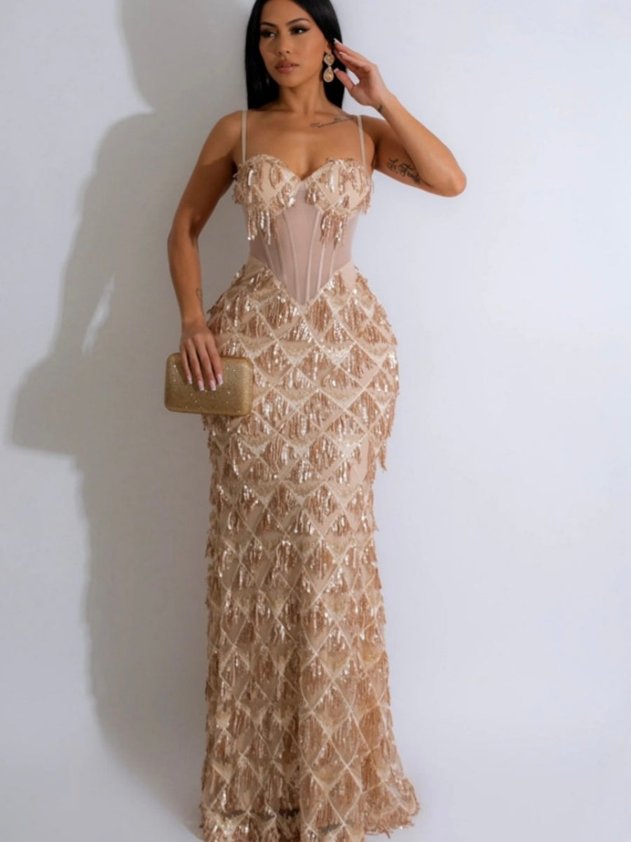Sequins Waist Hip-hugging Formal Party Dinner Maxi Dresses