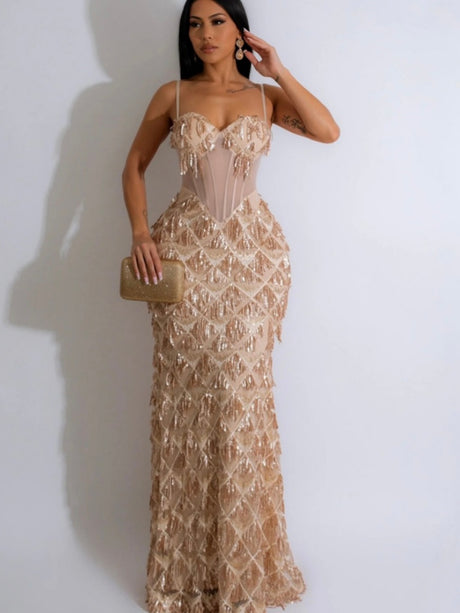 Sequins Waist Hip-hugging Formal Party Dinner Maxi Dresses