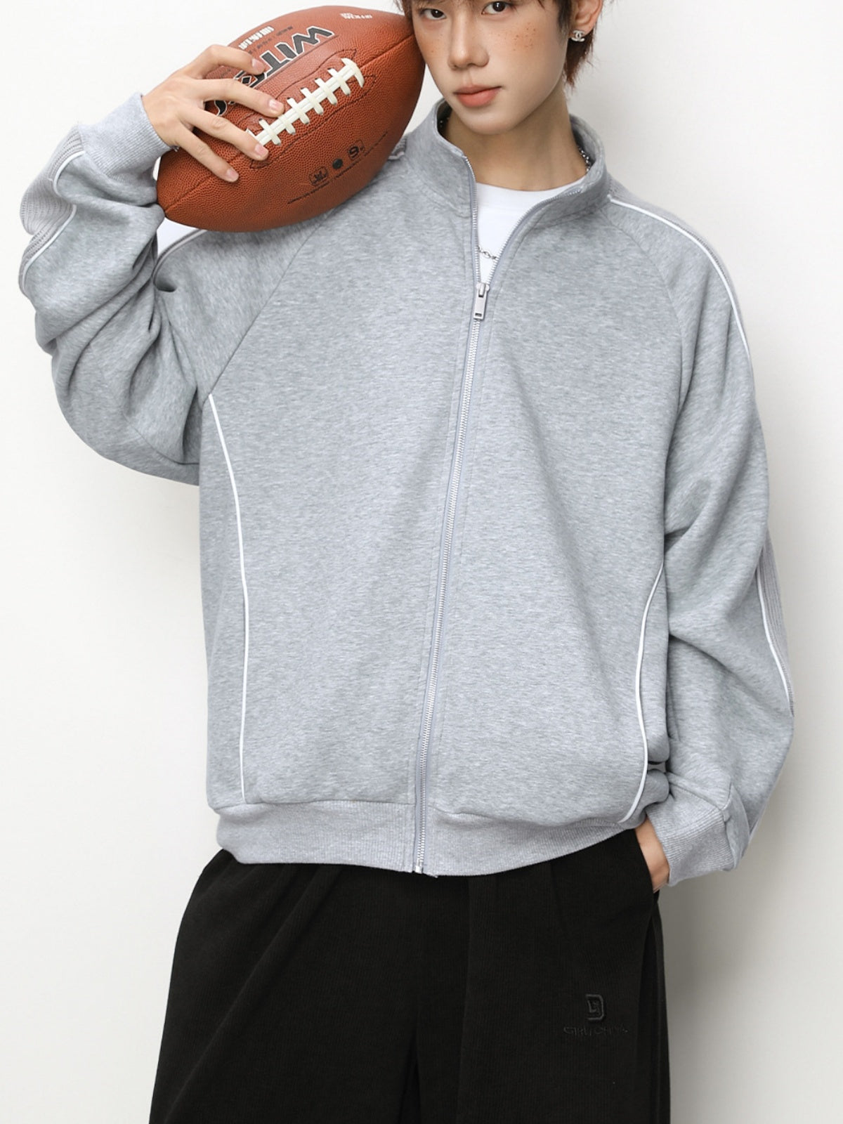 Color-blocked Raglan Sleeves Cardigan Sweatshirt