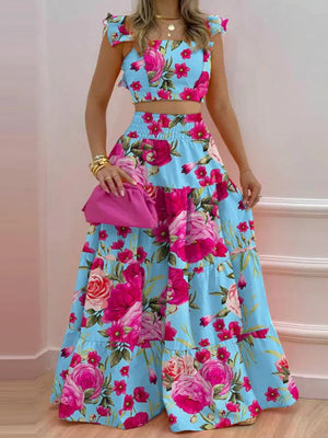 Tank Top Pleated Multi-layered Midi Skirt 2-piece Sets