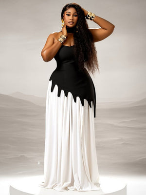 Liber Summer Women's Zipper Color matching Maxi Dresses
