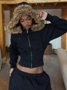 Waist Shaping Plush Patchwork Hoodies Zipper Jackets