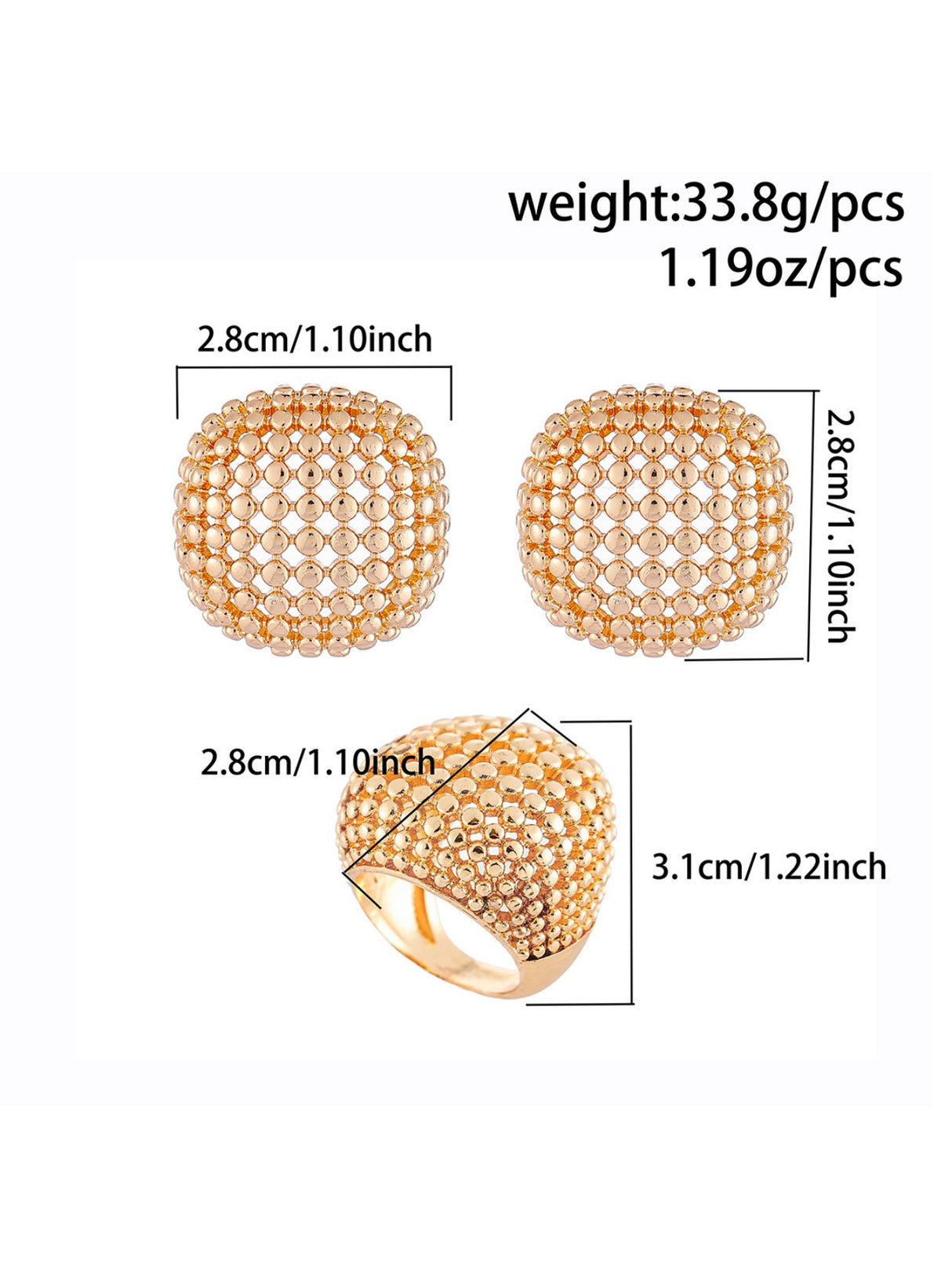 Retro Geometric Openwork Beaded Metal Jewelry Set