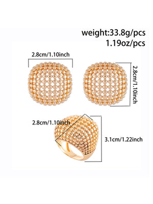 Retro Geometric Openwork Beaded Metal Jewelry Set