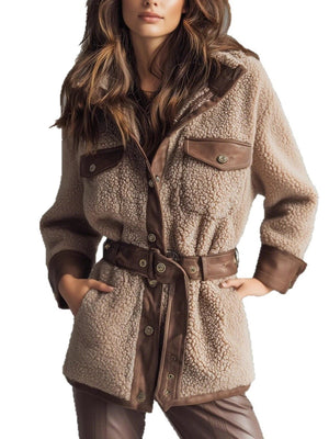 Polar Fleece Long Pocket Splicing Belted Jacket