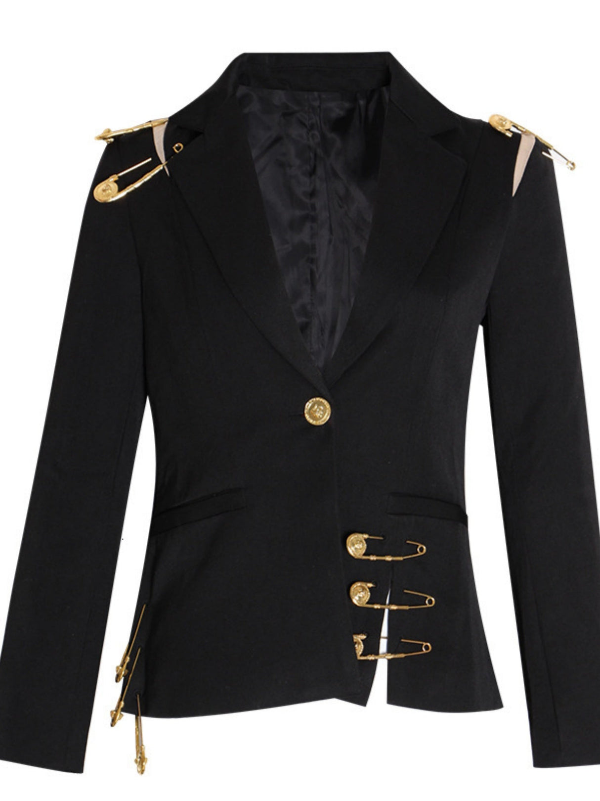 Large Safety Pin Decoration Long-sleeved Fitted Blazers