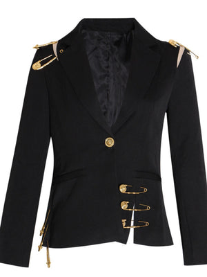 Large Safety Pin Decoration Long-sleeved Fitted Blazers