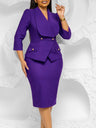Large Lapel Three-quarter Sleeves Commuting Hip-hugging Midi Dresses