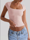 Square Collar Tight-fitting Shorts Exercise And Fitness Yoga Short-sleeved T-shirt