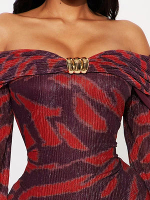 Off-the-shoulder Neckline Printed Jacquard Self-cultivation Maxi Dresses