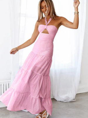 Liber Summer Women's Ruffle Solid Color Maxi Dresses