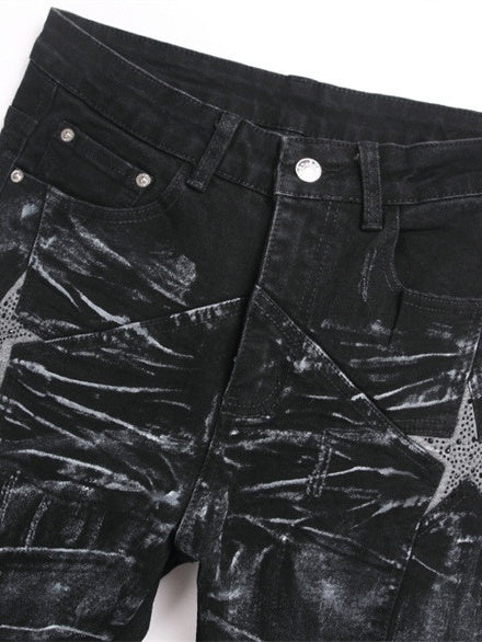 Slim Stretch Black Straight Splicing Miniature Speakers Jeans