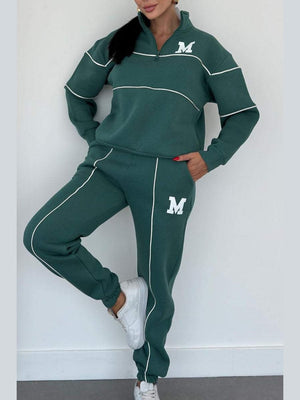 Letter Long-sleeved Hoodless Sweatshirt Pants Casual Sportswear Two-piece Set